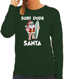 Bellatio Decorations Groene Kersttrui / Kerstkleding surf dude Santa voor dames 2XL - kerst truien