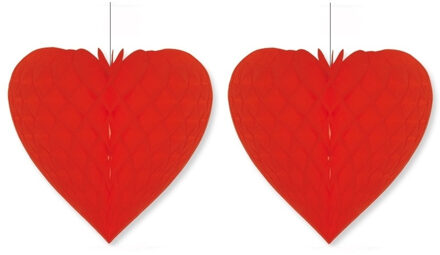 Bellatio decorations groot Valentijnsdag decoratie hart - 2x - rood - D40 x H44cm - hangend