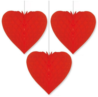Bellatio decorations groot Valentijnsdag decoratie hart - 3x - rood - D40 x H44cm - hangend