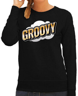 Bellatio Decorations Groovy fun tekst sweater voor dames zwart in 3D effect 2XL