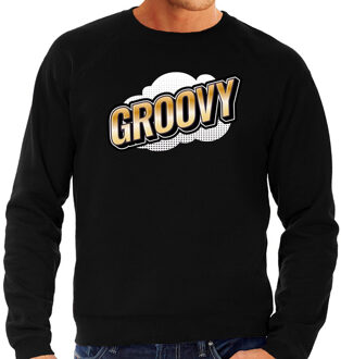 Bellatio Decorations Groovy fun tekst sweater voor heren zwart in 3D effect 2XL