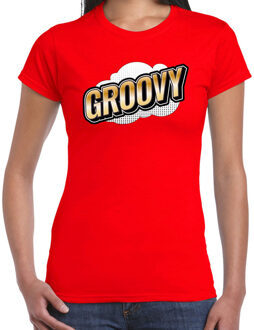 Bellatio Decorations Groovy fun tekst t-shirt voor dames rood in 3D effect 2XL