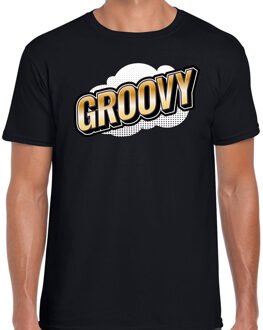 Bellatio Decorations Groovy fun tekst t-shirt voor heren zwart in 3D effect