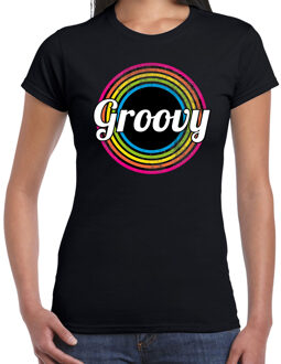 Bellatio Decorations Groovy verkleed t-shirt zwart voor dames - 70s, 80s party verkleed outfit 2XL - Feestshirts