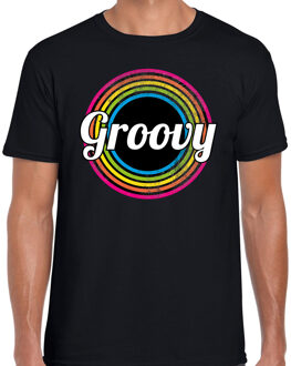 Bellatio Decorations Groovy verkleed t-shirt zwart voor heren - 70s, 80s party verkleed outfit 2XL - Feestshirts