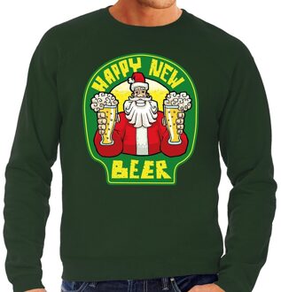 Bellatio Decorations Grote maat foute oud en nieuw trui / kersttrui happy new beer / bier groen voor heren 3XL (58) - kerst truien