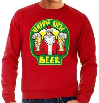 Bellatio Decorations Grote maat foute oud en nieuw trui / kersttrui happy new beer / bier rood voor heren 3XL (58) - kerst truien