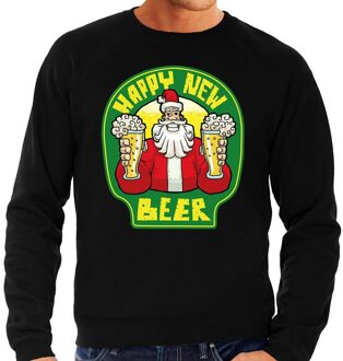 Bellatio Decorations Grote maat foute oud en nieuw trui / kersttrui happy new beer / bier zwart voor heren 3XL (58) - kerst truien