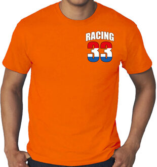 Bellatio Decorations Grote maten autocoureur / autosport supporter met racing 33 bedrukking op borst t-shirt oranje voor heren 3XL