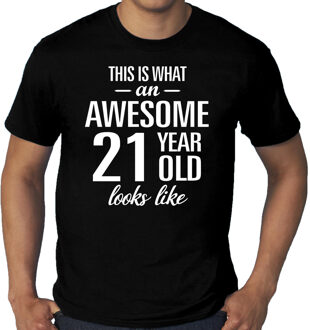 Bellatio Decorations Grote Maten Awesome 21 year old/ 21 jarige t-shirt voor heren zwart 4XL - Feestshirts