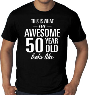 Bellatio Decorations Grote Maten Awesome 50 year old/ 50 jarige t-shirt voor heren zwart 4XL - Feestshirts