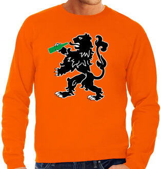 Bellatio Decorations Grote maten Drinkende leeuw sweater oranje voor heren - Koningsdag truien 3XL