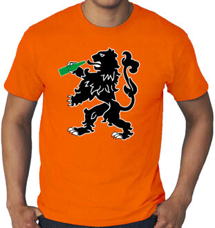 Bellatio Decorations Grote maten drinkende leeuw t-shirt oranje voor heren - Koningsdag shirts 3XL