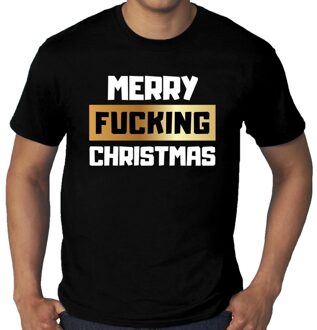 Bellatio Decorations Grote maten fout Kerst shirt merry fucking Christmas zwart heren