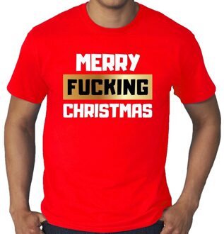 Bellatio Decorations Grote maten fout Kerst t-shirt - Merry Fucking Christmas - rood voor heren - kerstkleding / kerst outfit 3XL