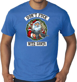 Bellatio Decorations Grote maten fout Kerstshirt / Kerst t-shirt Dont fuck with Santa blauw voor heren - Kerstkleding / Christmas outfit 3XL