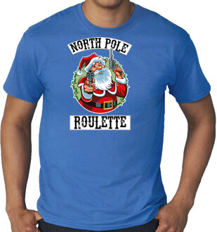 Bellatio Decorations Grote maten fout Kerstshirt / outfit Northpole roulette blauw voor heren