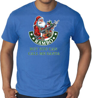 Bellatio Decorations Grote maten fout Kerstshirt / outfit Rambo but you can call me Santa blauw voor heren
