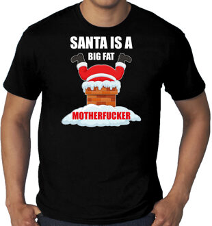 Bellatio Decorations Grote maten fout Kerstshirt / outfit Santa is a big fat motherfucker zwart voor heren