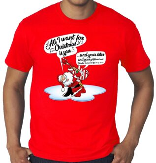 Bellatio Decorations Grote maten foute Kerst shirt / t-shirt - Zingende kerstman met gitaar / All I Want For Christmas - rood voor heren - kerstkleding / kerst outfit 3XL