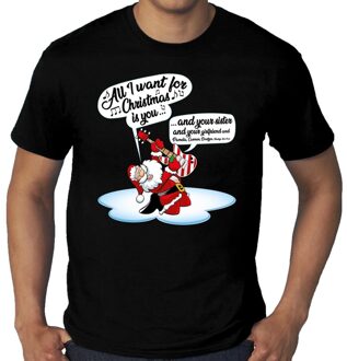 Bellatio Decorations Grote maten foute Kerst shirt / t-shirt - Zingende kerstman met gitaar / All I Want For Christmas - zwart voor heren - kerstkleding / kerst outfit 3XL