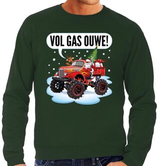 Bellatio Decorations Grote maten foute kerstborrel trui / kersttrui vol ga ouwe / santa op monstertruck / truck groen voor heren 3XL (58) - k