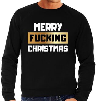 Bellatio Decorations Grote maten foute Kersttrui / sweater - Merry fucking Christmas - zwart voor heren - kerstkleding / kerst outfit 3XL (58)