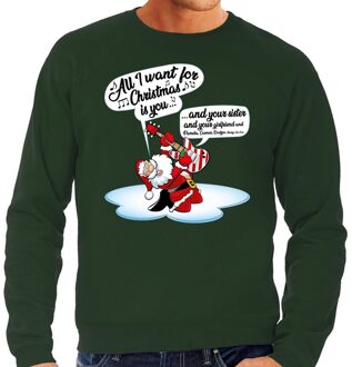 Bellatio Decorations Grote maten foute Kersttrui / sweater - Zingende kerstman met gitaar / All I Want For Christmas - groen voor heren - kerstkleding / kerst outfit 3XL (58)