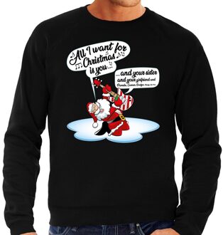 Bellatio Decorations Grote maten foute Kersttrui / sweater - Zingende kerstman met gitaar / All I Want For Christmas - zwart voor heren - kerstkleding / kerst outfit 3XL (58)