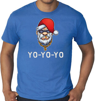 Bellatio Decorations Grote maten Gangster / rapper Santa fout Kerstshirt / outfit blauw voor heren