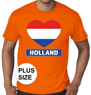 Bellatio Decorations Grote maten Holland hart vlag shirt oranje heren 3XL - Feestshirts