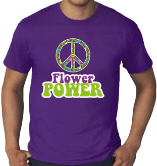 Bellatio Decorations Grote Maten Jaren 60 Flower Power verkleed shirt paars met groen en paars heren