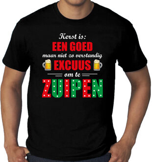 Bellatio Decorations Grote maten Kerst goed excuus om te zuipen fout Kerst t-shirt zwart voor heren 4XL