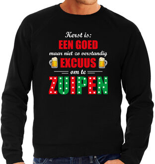 Bellatio Decorations Grote maten Kerst goed excuus om te zuipen foute Kerst sweater / trui zwart voor heren 4XL - kerst truien