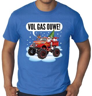 Bellatio Decorations Grote maten kerst shirt Monstertruck Santa blauw voor heren