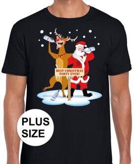 Bellatio Decorations Grote maten Kerst t-shirt dronken kerstman en Rudolf zwart
