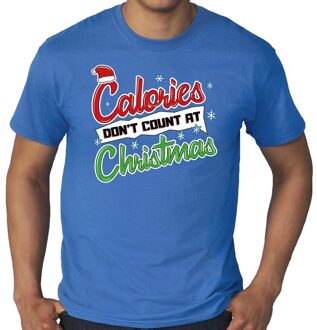 Bellatio Decorations Grote maten kerstborrel shirt / Fout Kerst t-shirt calories dont count at christmas blauw voor heren 3XL - kerst t-shirt