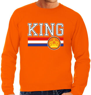 Bellatio Decorations Grote maten King met Nederlandse vlag sweater oranje voor heren - Koningsdag truien 3XL - Feesttruien