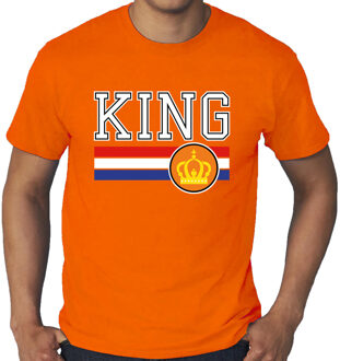 Bellatio Decorations Grote maten King met Nederlandse vlag t-shirt oranje voor heren - Koningsdag shirts 3XL