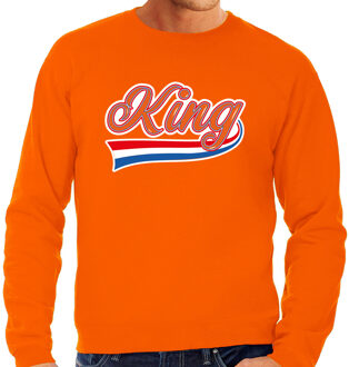 Bellatio Decorations Grote maten King met sierlijke wimpel sweater oranje voor heren - Koningsdag truien 3XL - Feesttruien