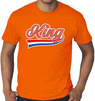 Bellatio Decorations Grote maten King met sierlijke wimpel t-shirt oranje voor heren - Koningsdag shirts 3XL