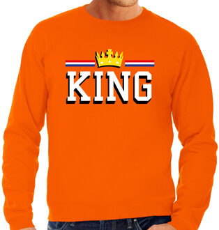 Bellatio Decorations Grote maten King sweater oranje voor heren - Koningsdag truien 3XL - Feesttruien