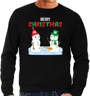 Bellatio Decorations Grote maten Merry Christmas sneeuwpoppen mijne is groter fout Kerst sweater / trui zwart voor heren 3XL - kerst truien