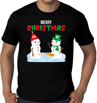 Bellatio Decorations Grote maten Merry Christmas sneeuwpoppen mijne is groter fout Kerst t-shirt zwart voor heren 3XL