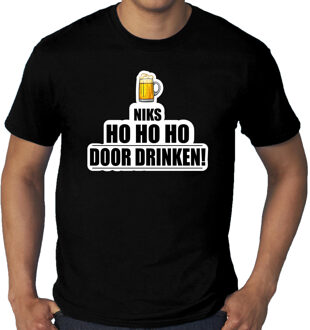Bellatio Decorations Grote maten niks ho ho ho bier doordrinken foute Kerst t-shirt zwart voor heren 4XL