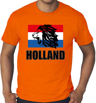 Bellatio Decorations Grote maten oranje t-shirt met leeuw en vlag Holland / Nederland supporter EK/ WK voor heren