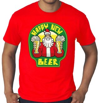 Bellatio Decorations Grote maten oud en nieuw / kerst shirt happy new beer rood heren 3XL - kerst t-shirts