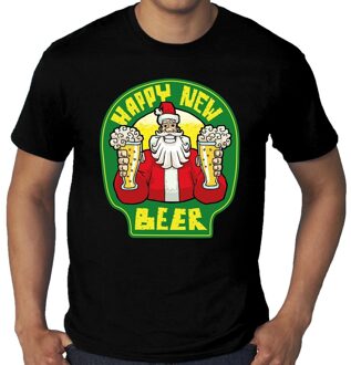 Bellatio Decorations Grote maten oud en nieuw / kerst shirt happy new beer zwart heren 3XL - kerst t-shirts