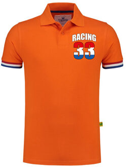 Bellatio Decorations Grote maten racing 33 autocoureur / autosport supporter met logo op borst polo shirt oranje luxe kwaliteit - 200 gram katoen - voor heren 3XL