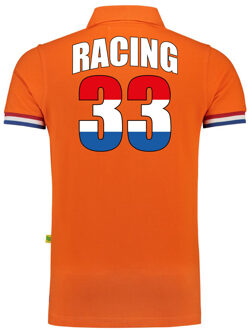 Bellatio Decorations Grote maten racing 33 autocoureur / autosport supporter polo shirt oranje luxe kwaliteit - 200 gram katoen - voor heren 3XL